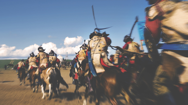 Crowd Fully Armored Soldiers Reenacting Historical Concept