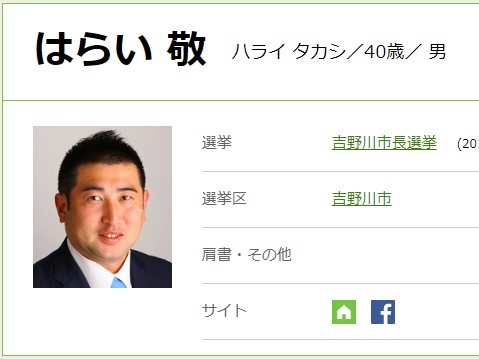 吉野川市長選挙で新人の原井敬氏が樫本孝氏を破り初当選 徳島県 日本最大の選挙 政治情報サイトの選挙ドットコム