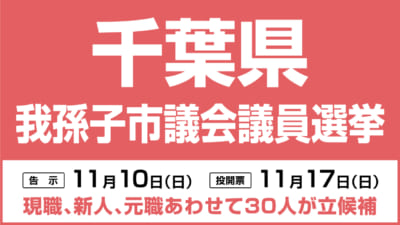 我孫子市議会議員選挙は11月17日投開票 現職新人元職あわせて30人が立候補 千葉県